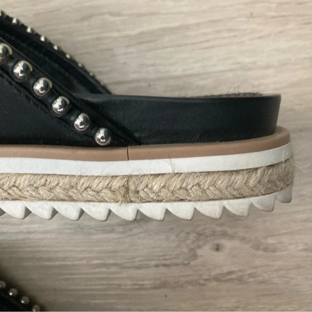 Zara Woman Silver Studded Chunky Criss Cross Espadrille Slide Open Toe Sandals - Picture 5 of 11